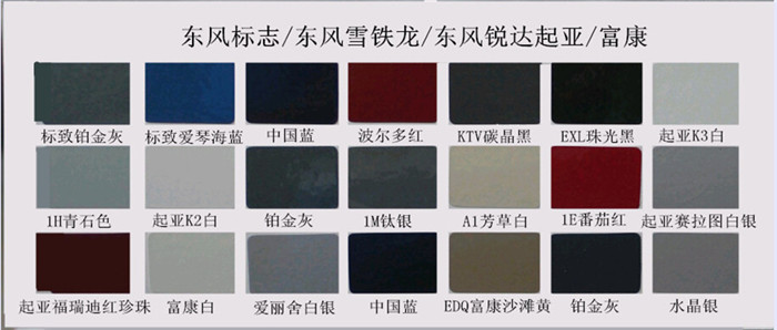 東風標誌（zhì）、東風雪鐵龍、東風悅達起亞、富康汽（qì）車漆色卡